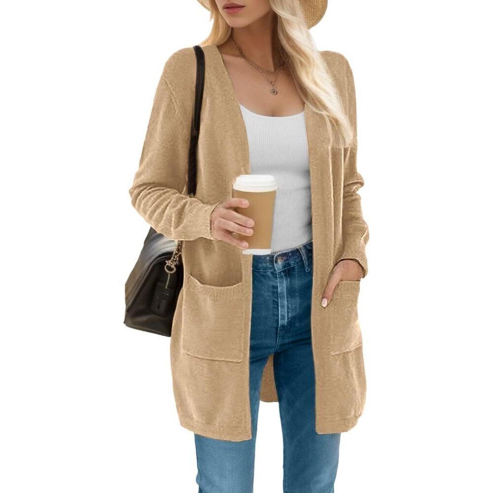 Women's Knit Cardigan Long Sleeve Pockets Open Front Casual Fall